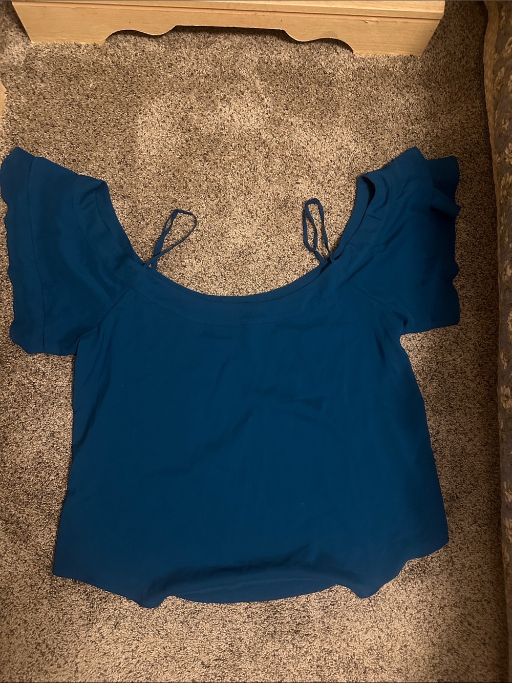 Women’s Teal Blue Off-Shoulder Short Sleeve Silk Top